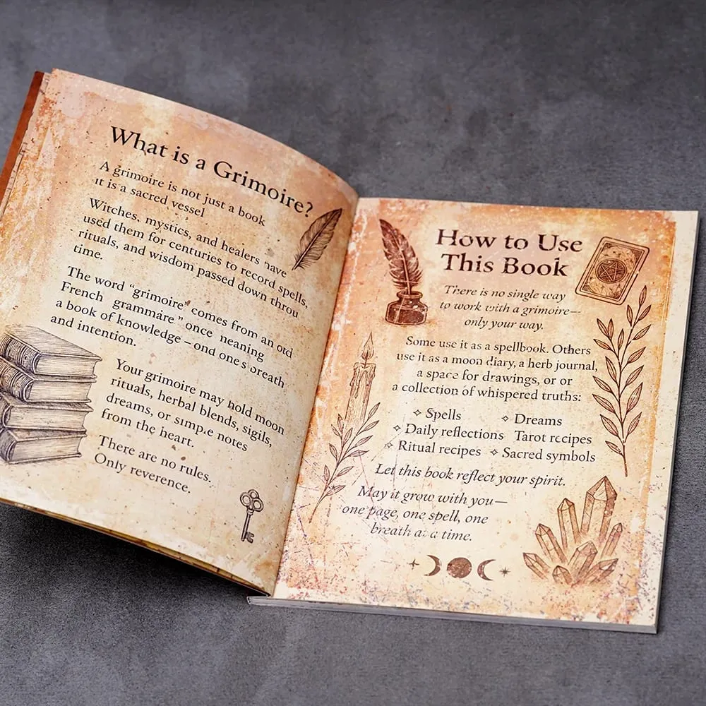 77 Pages Witchcraft Grimoire Pages Book of Shadows Kit with Moon Phases Herbal Lore Spells Gothic Dark Academia Witch Journal — image 3
