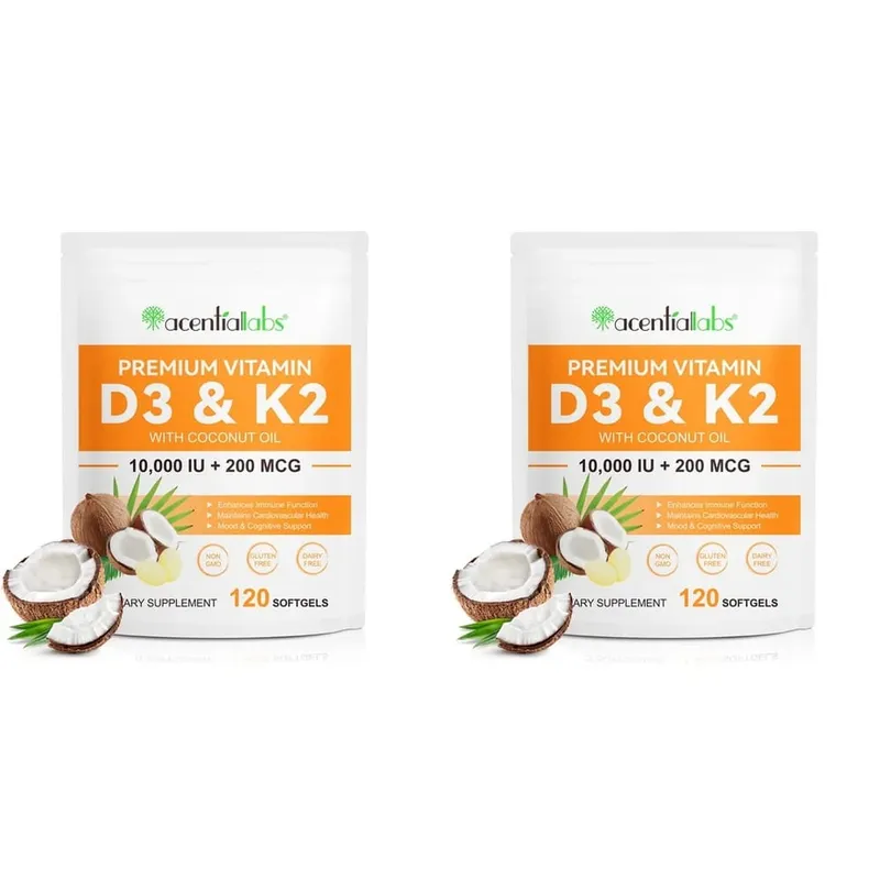 AcentiaLabs Vitamin D3 & K2 Softgels with Coconut Oil Immune Function and Bone Support Gluten Free Non-GMO 120 Softgels — image 8