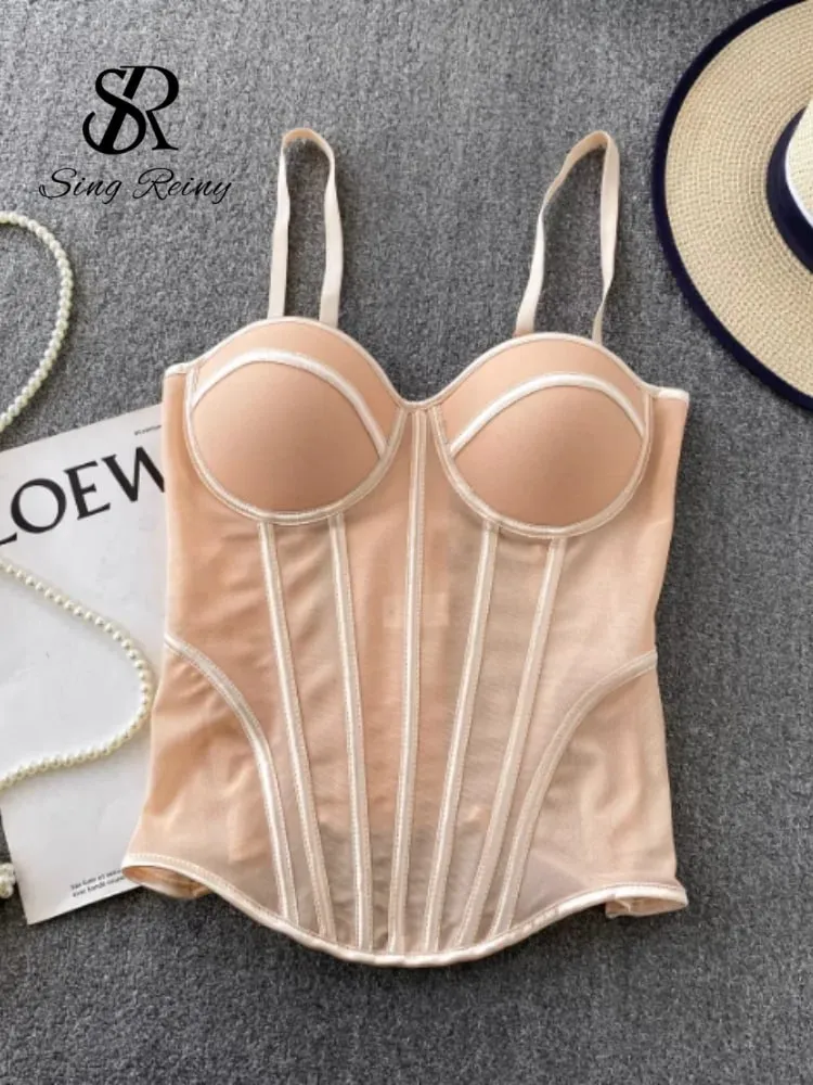 2026 Luxury Mesh Corset Camisole Women Strap Solid Lingerie Top Summer High Quality Tummy Control Sheer Party Tank Top — image 4