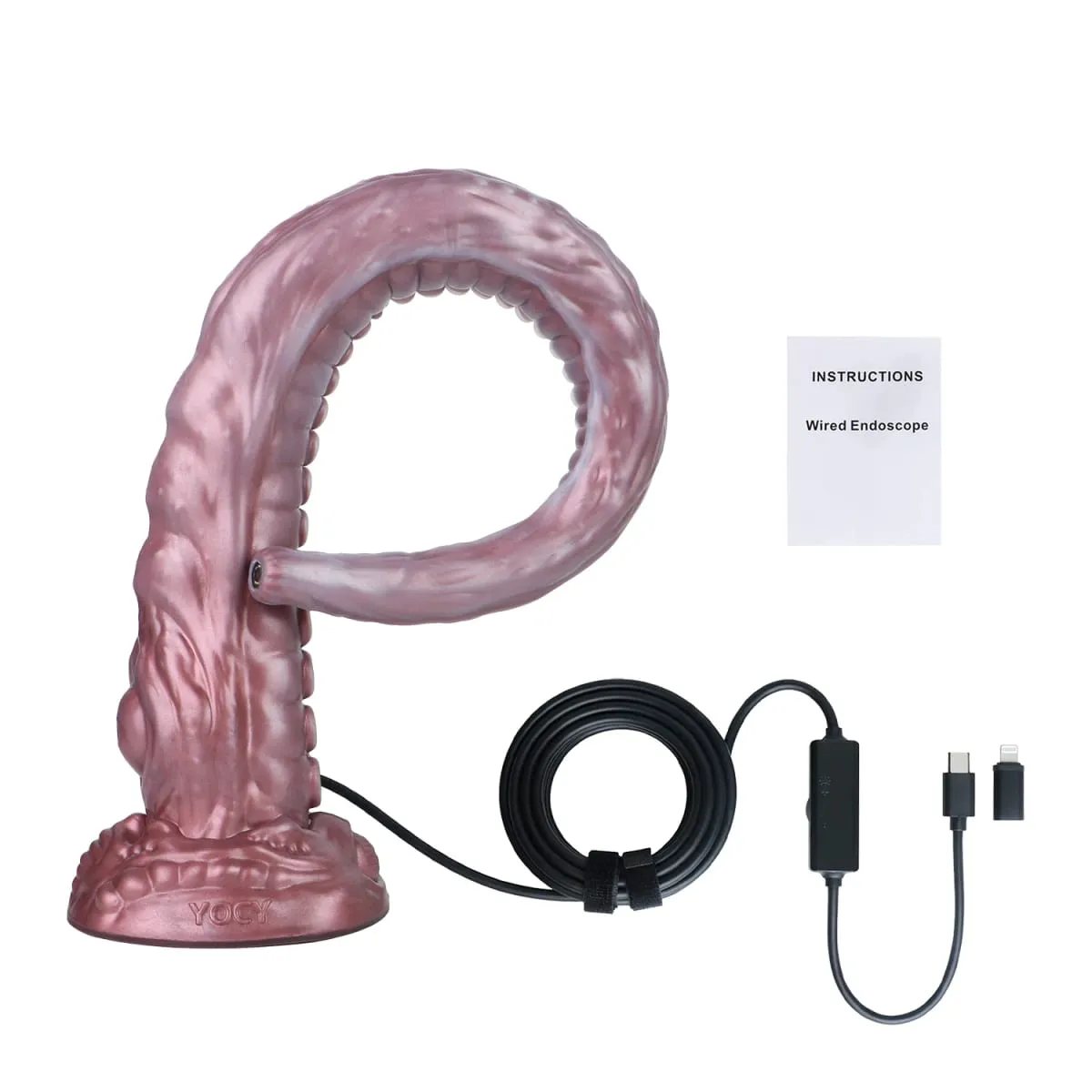 54cm Endoscope Camera Silicone Long Anal Plug with 8 LED Whip Peekable HD Real-Time Viewing Dildo Adult Sex Toys