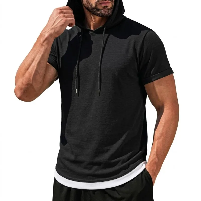 Summer Short Sleeve Hoodie Man Casual Thin T-Shirts Lightweight Pullover Hoodies Breathable Sweatshirt Korean Streetwear Gym Man — image 2