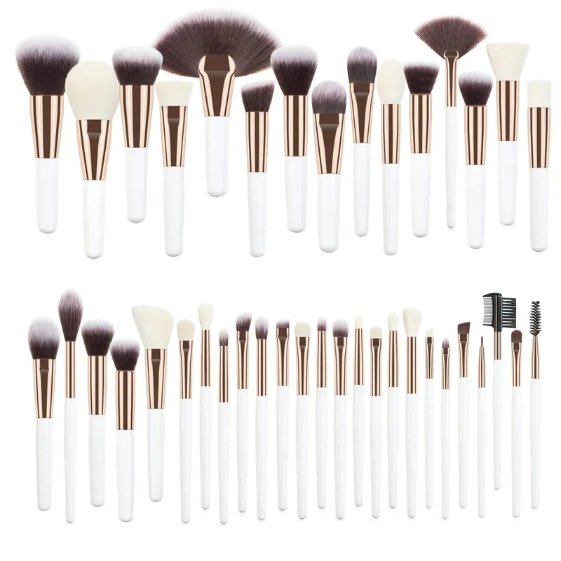 Professional 40Pcs Short Handle Makeup Brush Kit With Bag Complete Highlight Concealer Brow Tools For Daily Touch Up & Travel — image 8