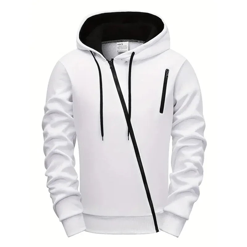 2025 Hot Sale Men's Hoodie Creative Diagonal Zipper Sweatshirts 2025 Autumn Winter Male Daily Casual Sporty Motorcycle Outwear — image 15