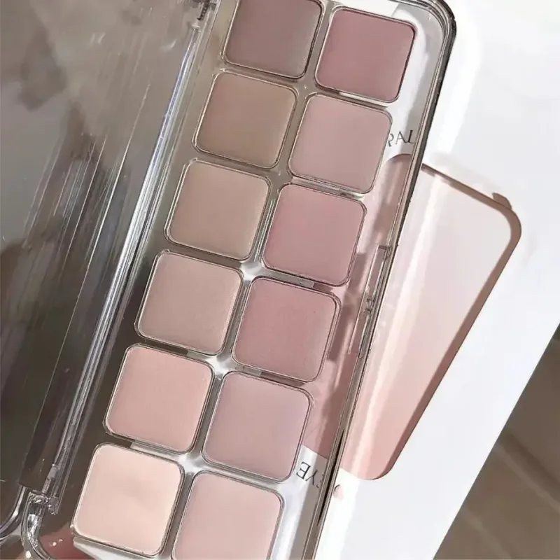 Low Saturation Eyeshadow Palette 12 Color All Matte Korean Tea Apricot Eye Makeup Palette Daily Makeup Long Lasting Eye Shadows