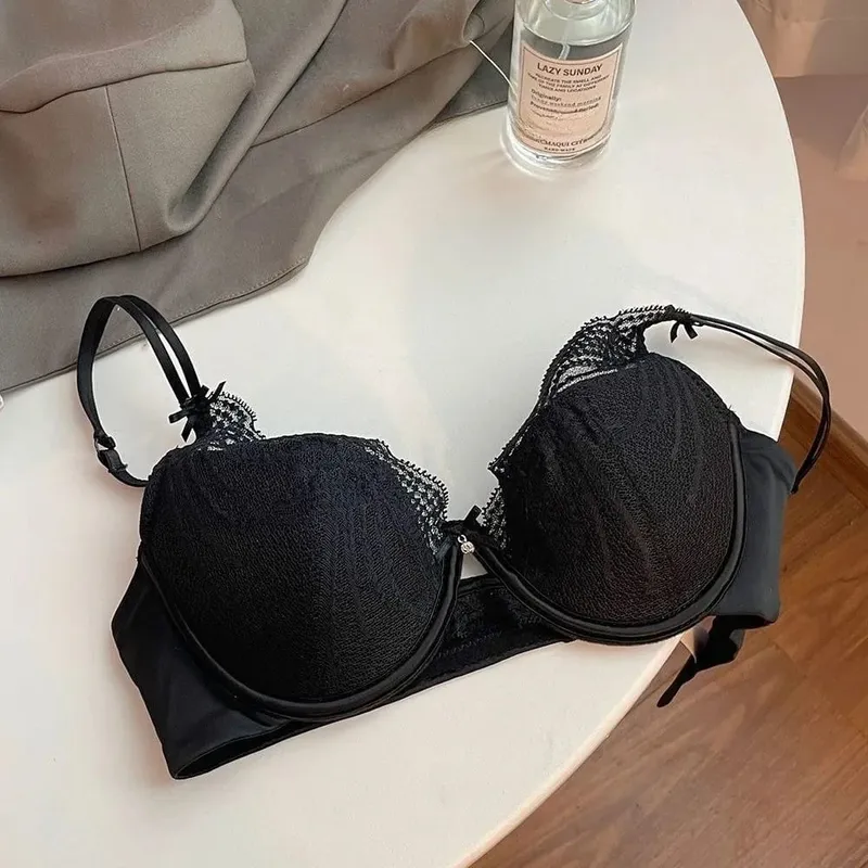 Ladies Lace Lingerie Set Pure Desire Aesthetic Deep V Thin Straps Thin Cup Soft Underwire Push‑Up Bra Underpants S-XL — image 7
