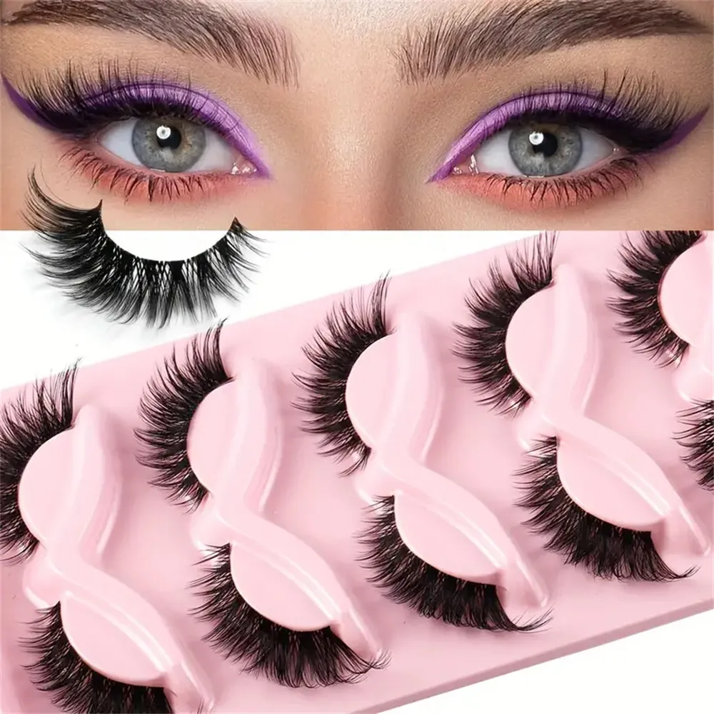 5 Pairs Cat Eye Lashes Faux Mink Eyelashes Natural long Manga Lashes Winged End Eye Elongated Eyelashes Fake Lashes Makeup — image 4