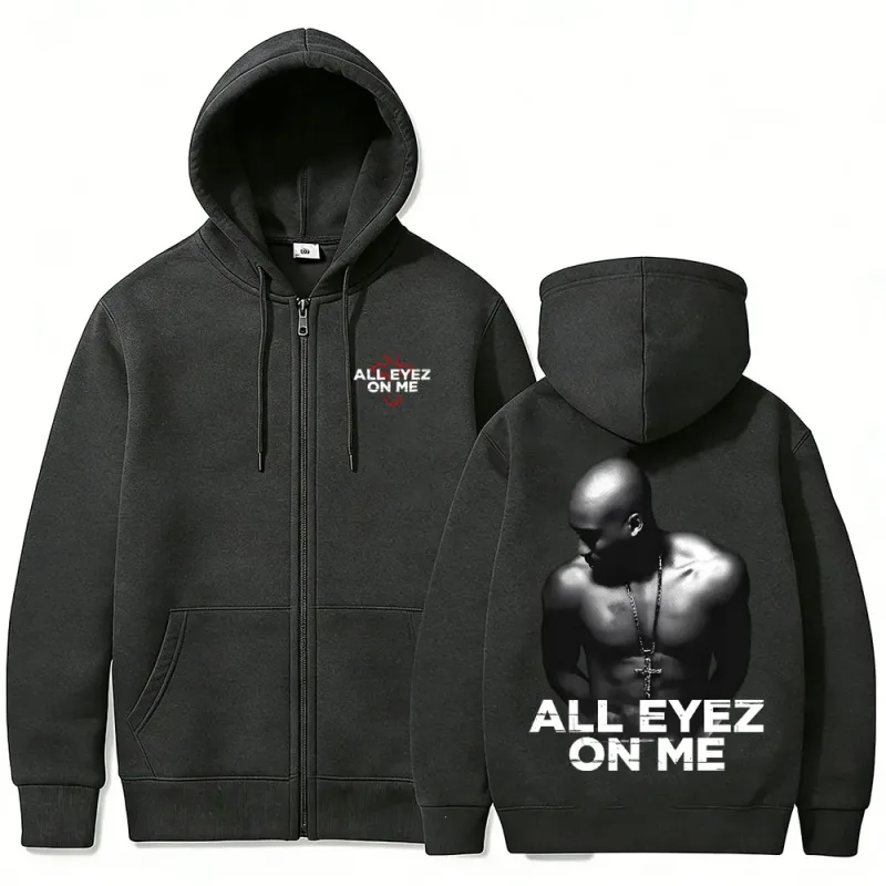 Rapper Tupac 2pac All Eyez on Me Cross Zipper Hoodie Men Women Hip Hop Fashion Zip Up Hoodies Men's Casual Oversized Streetwear — image 8