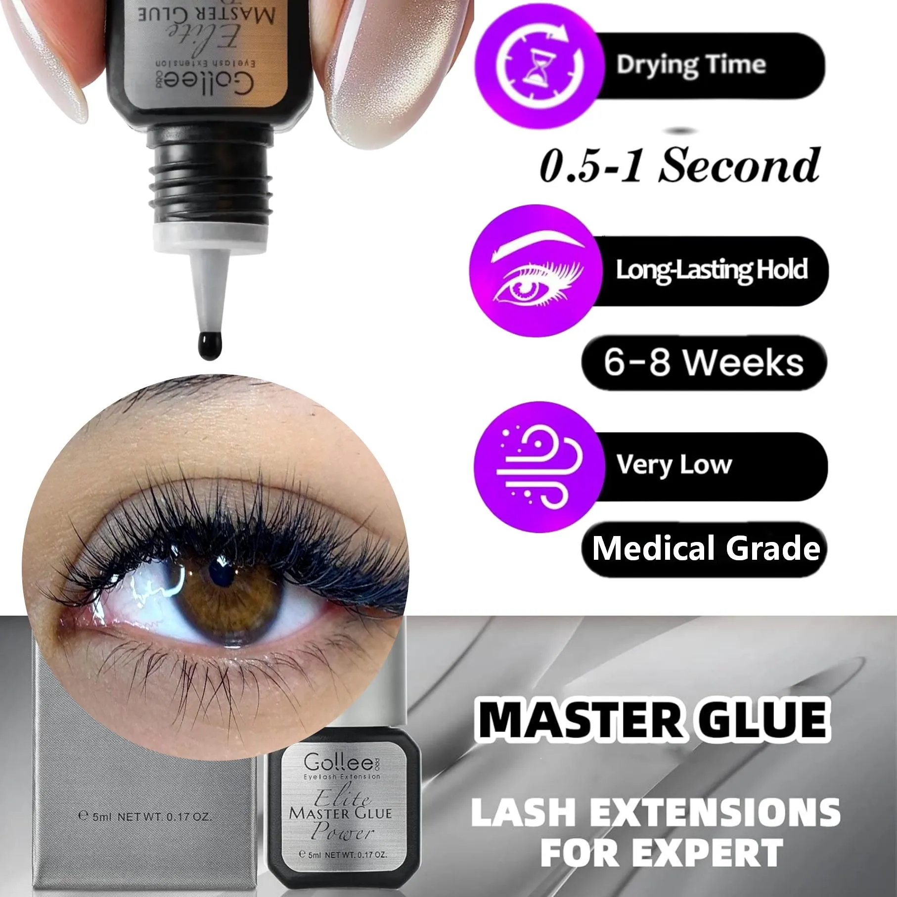 Gollee For Master of Eyelash Grafting 0.5s Fast Drying Retention 6-8 Week Eyelash Extension Glue Waterproof Max Bonding