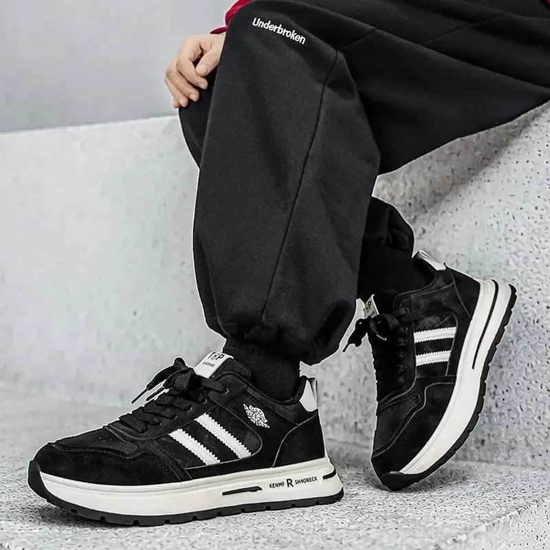 Men Retro Stripe Casual Sneakers Brown Khaki Thick Cushion Non-slip Sole Lace-up Lightweight Outdoor Walking Jogging Daily Shoes — image 5