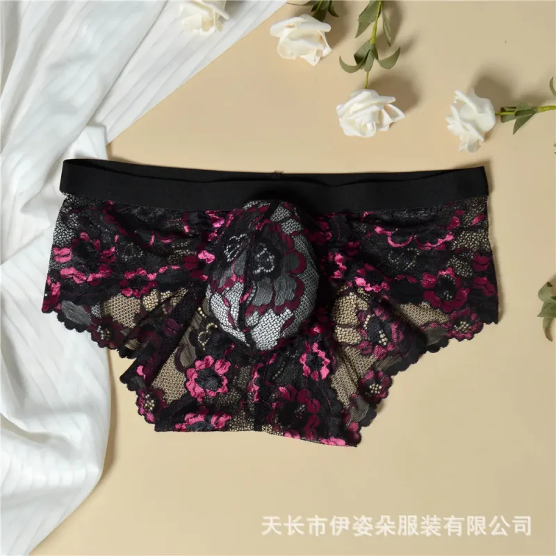 Lace Sexy Underwear Smooth Mens Pouch Panties Perspective Thin Floral Man Briefs Temptation Mesh Low Rise Breathable Underpants — image 5
