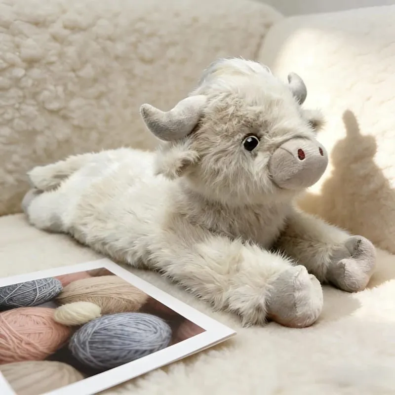 40cm Highland Cow Stuffed Animals Plush Lying Cattle Pillow Sofa Backrest Bed Cushion Birthday Gifts