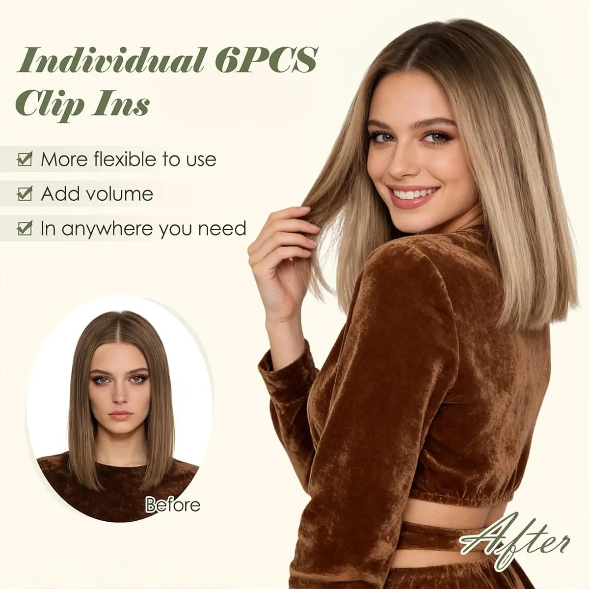 6PCS 6 Clips In Synthetic Hair Extensions Medium Short Straight Clip In Highlights Hairpiece For Women Daily Use — image 6