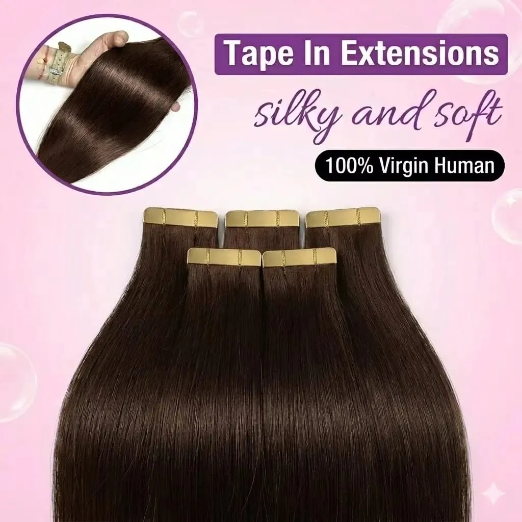 Seamless Brown Tape in Hair Extensions 100% Human Hair Straight 14A Grade Virgin Remy 21pcs 50g Pack Thick End Women #4 Beauty 18 20 22 Inch — image 4