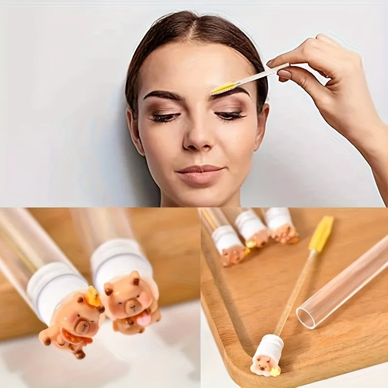 10pcs per pack Eyelash Extension Brushes -Cute Kapibara Design Oval Shape-Reusable Nylon Bristle Heads with ABS Plastic Handles — image 4