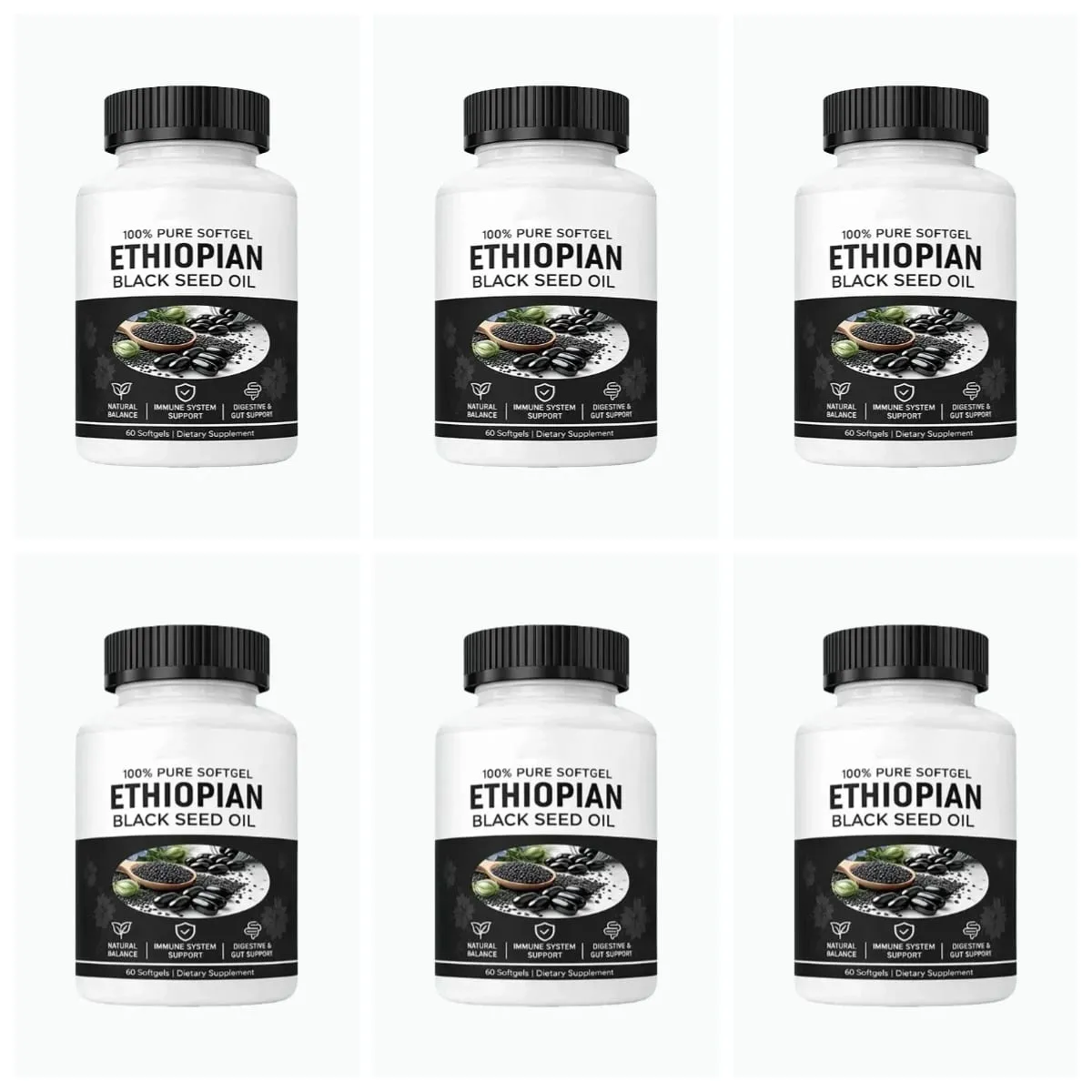 Ethiopian Black Seed Oil Softgels 800mg Cold Pressed Nigella Sativa Immune Digestive Gut Support Supplement 60 Count Non-GMO