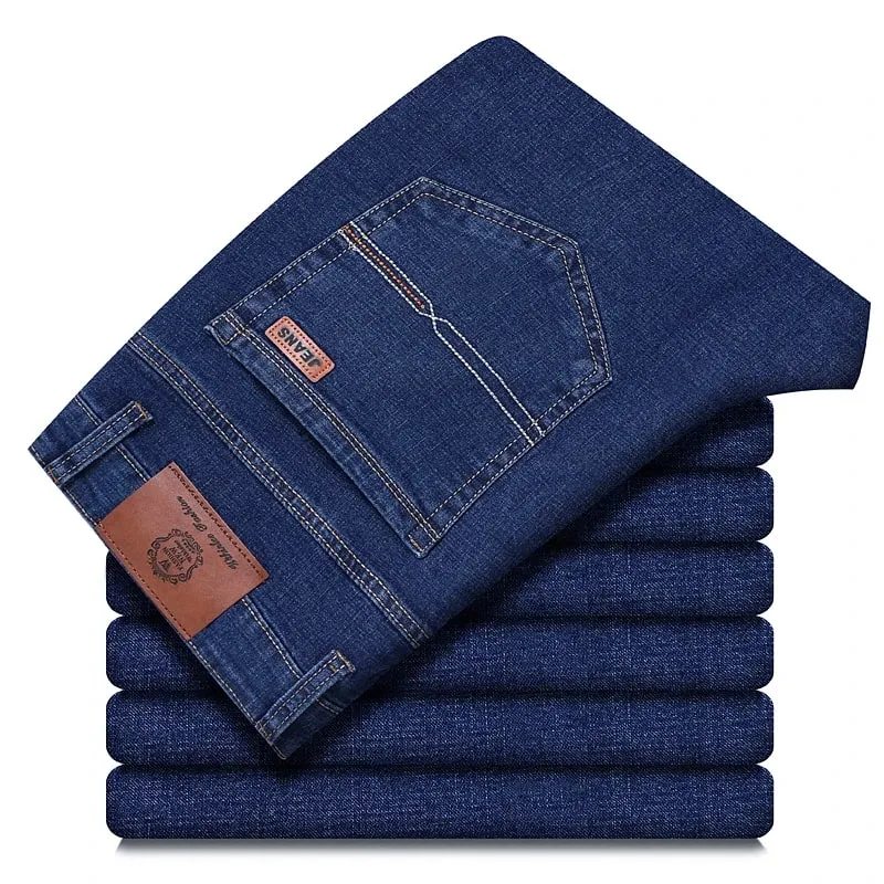 2026 New Men's Straight Denim Pants Brand Clothes Black Blue Jeans Classic Washed Stretch Cotton Business Casual Pants — image 2