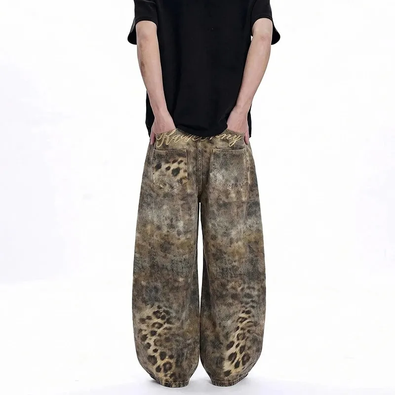 Avant-Garde Men's Jeans Leopard Print Gradient Oversized Wide Leg Fit High Street Loose Casual Denim Long Pants 9X2894 — image 6