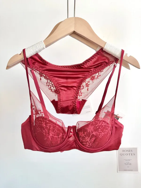 Women Red Sexy Lace Bra Set Push Up Soft Underwire Thin Lingerie Comfortable Support for Small Bust Female Underwear Suit S-XL — image 11