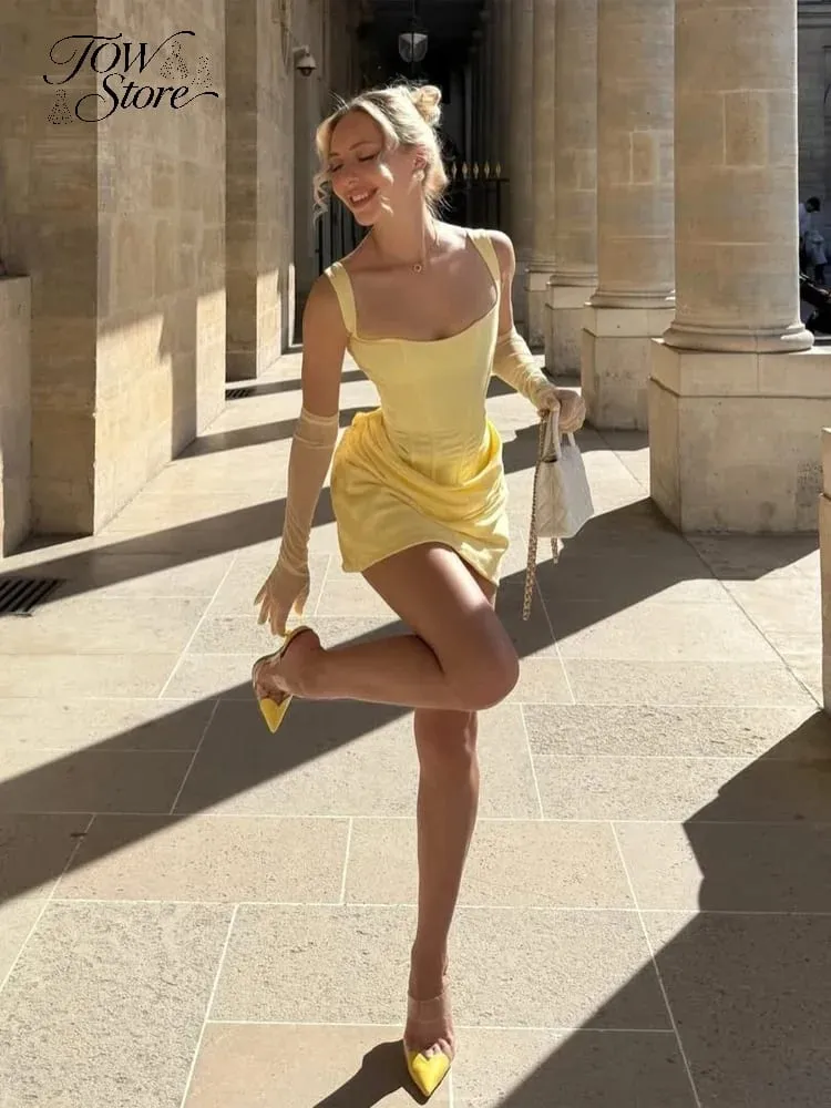 Square-neck Halter Mini Dress Women Sexy Pleated Sleeveless Backless High Waist Bodycon Dresses 2026 Women's Summer Party Robes — image 5