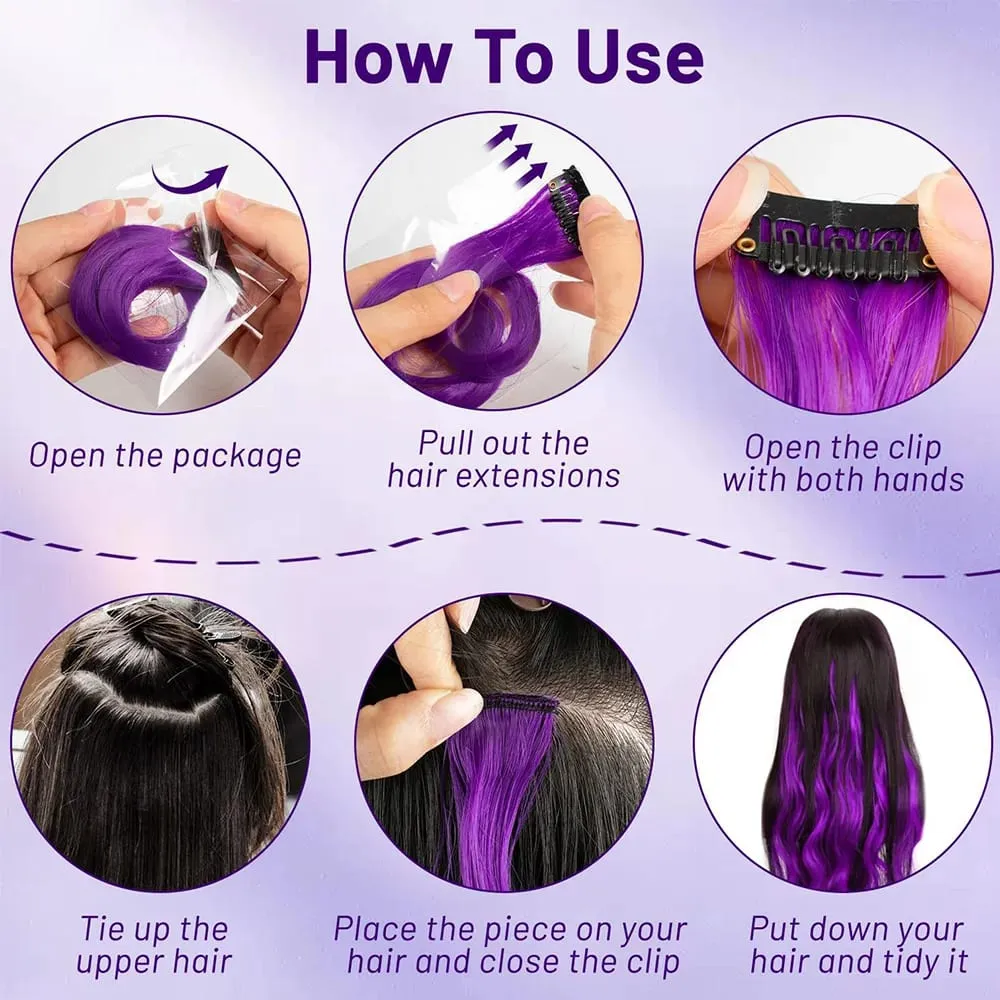 10 piece set of colored curly hair extensions clip style highlight hair patches single clip style one-piece women's dark hair — image 7