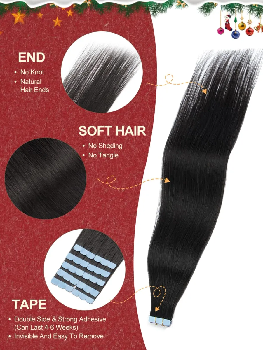 Mini Tape Human Hair Extensions Invisible Tape 3x0.8cm Machine-Remy Hair Extentions 10pcs/pack Easy to Use or Dye DIY At Home
