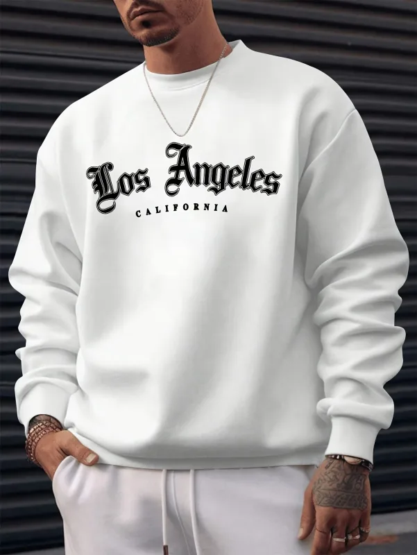 Men's autumn and winter warm casual loose classic loss angels print long sleeved round neck sweatshirt versatile — image 2