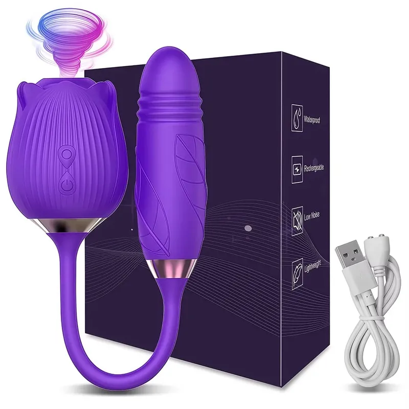 Rose Vibrator Toy for Women Clitoral Sucking Vibrator G-spot Thrusting Dildo Clit Nipple Sucker Vibrater Female Couple Sex Toys — image 8