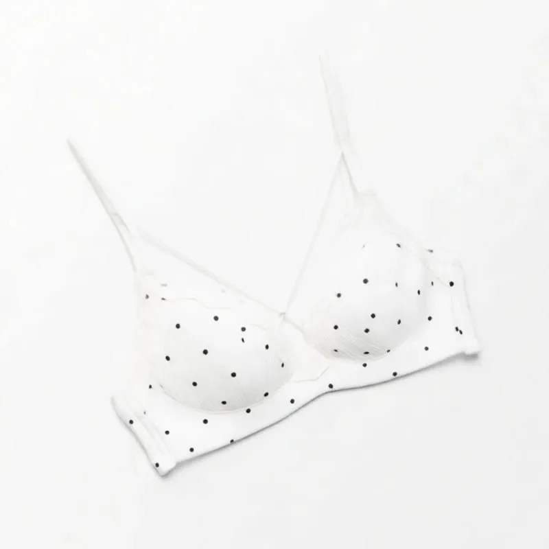 Elegant Japanese Polka Dot Bra & Brief Set Push Up Plunge Small Bust Lift Support Anti Sag Side Coverage Adjustable Comfort — image 3