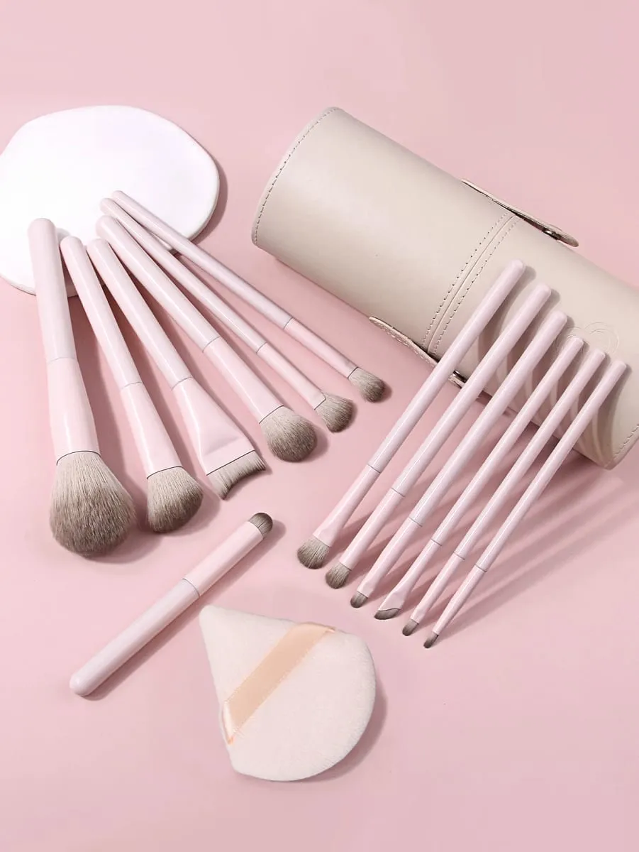 15Pcs Makeup Brushes Set with Storage Bucket & Triangle Powder Puff Foundation Blush Eyeshadow Contour Full Face Makeup Tools — image 3