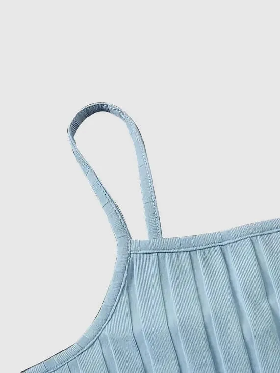 Women Ribbed Spaghetti Strap Mini Dress Sleeveless Square Neck Slim Bodycon Short Dress Summer Casual Basic Cami Dress — image 3