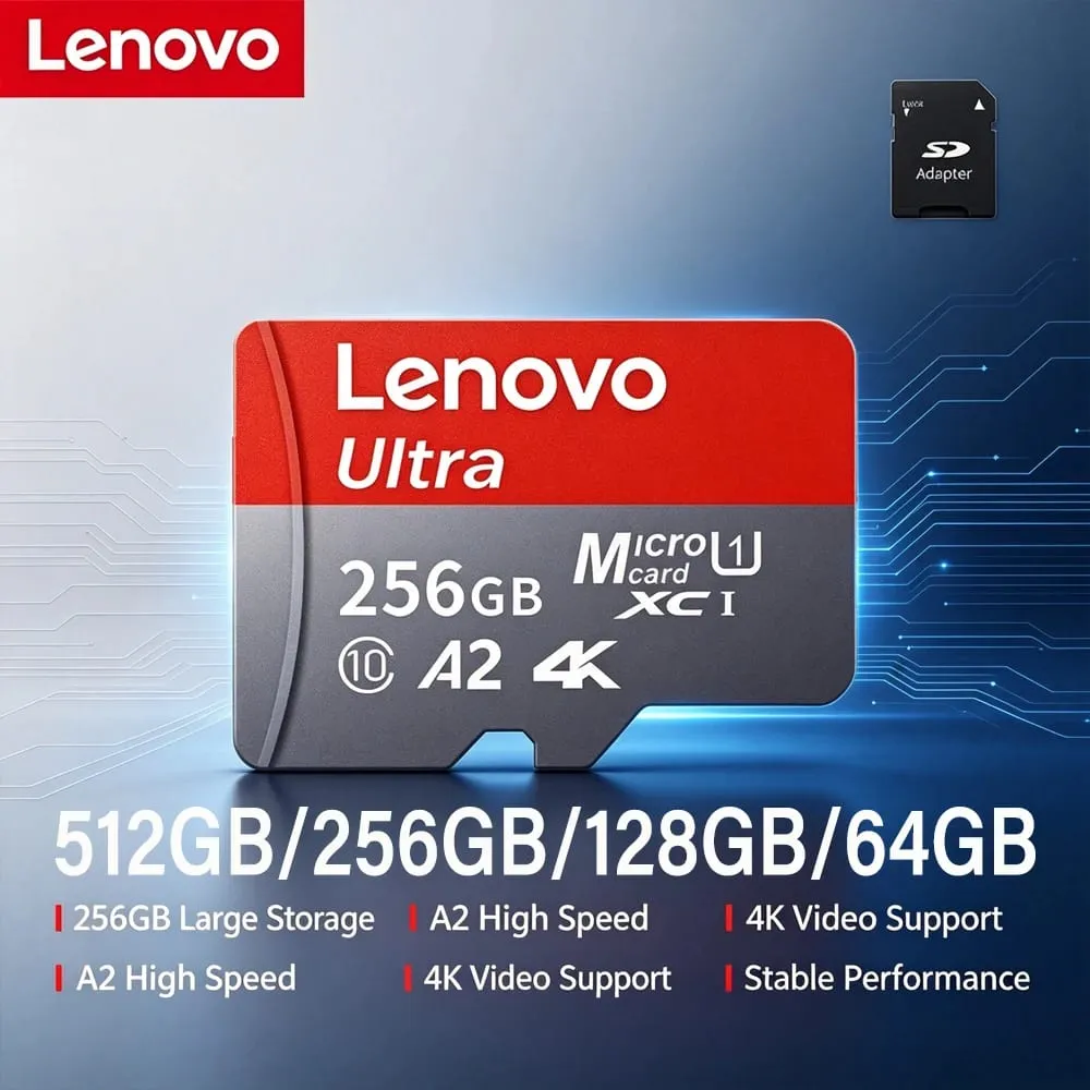 Lenovo High Speed Micro SD Memory Card 512GB 4K Full HD Video Compatible with Phone GoPro Action Camera 64GB 128GB 256GB — image 1