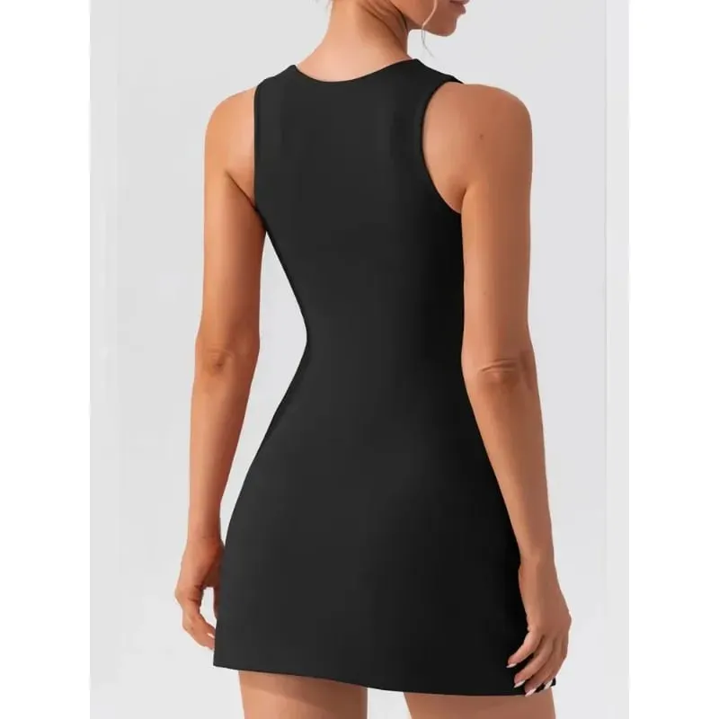 Summer Elegant Solid Color Simple Square Neck Sleeveless Short Dressest New Fashion Versatile Casual Women's Slim Basics Dress — image 5