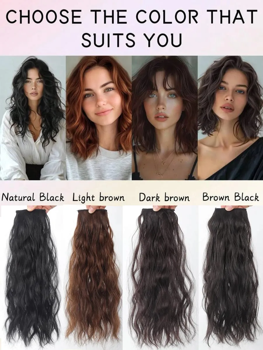 Women Water Wave Extensions Clip In Hair Extensions Invisible Synthetic Wig Piece Suitable Thinning Hair Increase Hair Volume