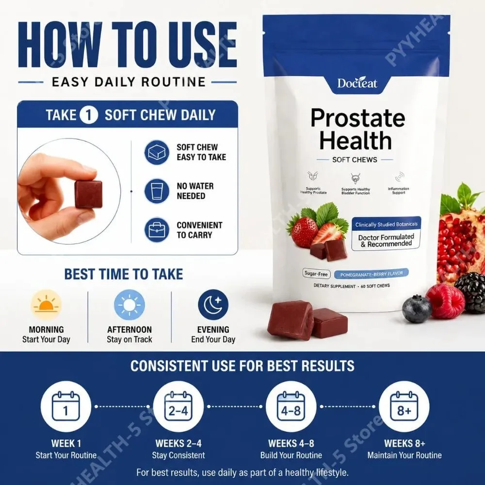 Docteat Prostate Health Soft Chews Sugar-Free with Vitamin C Zinc and Selenium for Immune System Balance 60 Soft Chews — image 6