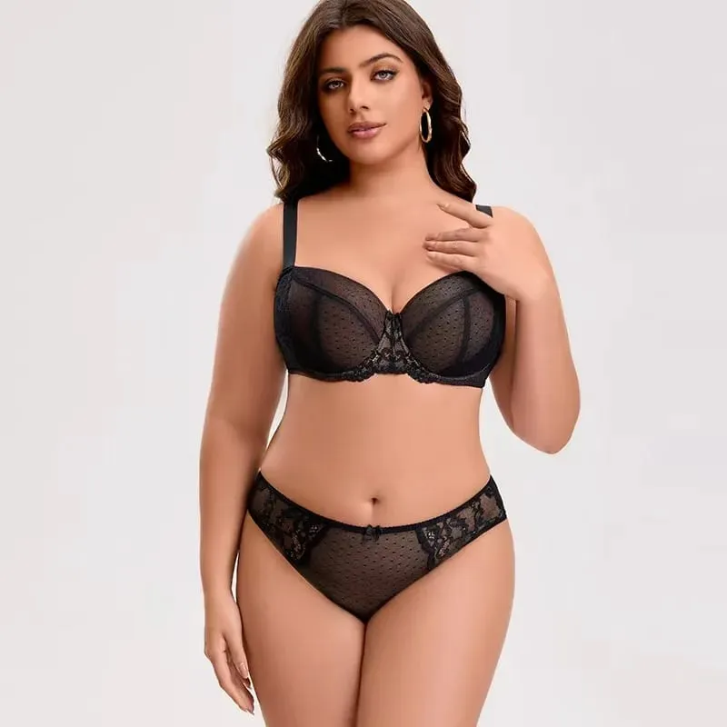 Plus Size Thin Bra Set for Large Busts D-H Cup Thin Breathable Maximum Support Anti-Sagging Lingerie For Women Full Coverage — image 4