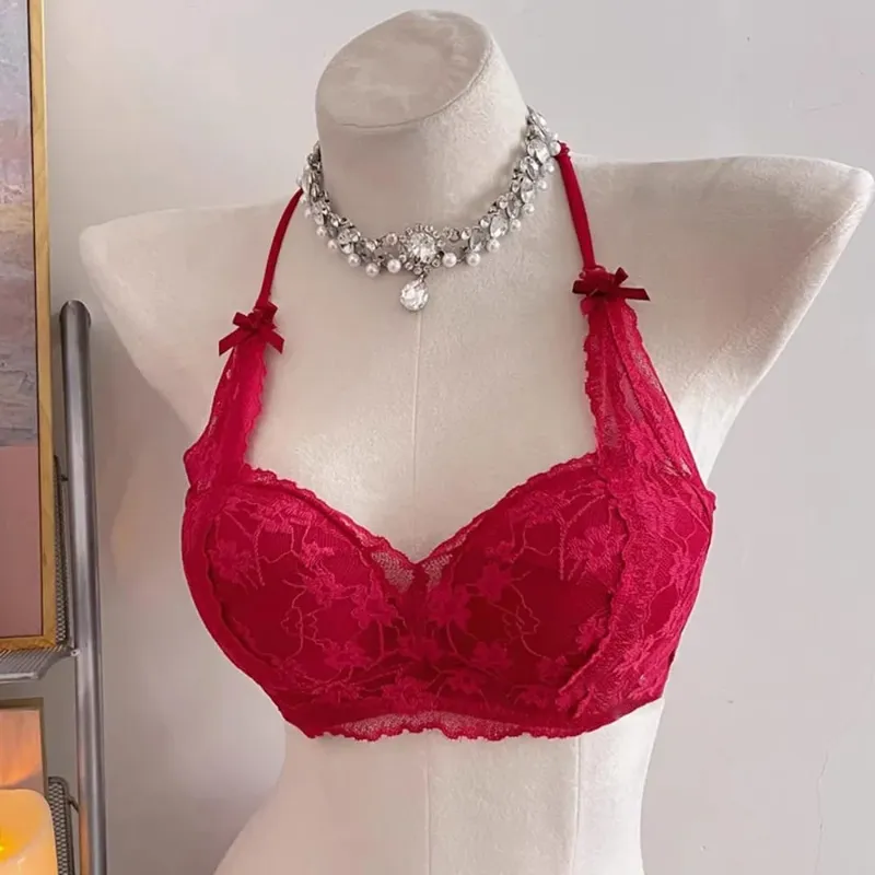 セクシーな BANERDANNI Halter Lace Bra Bow Padded Push Up Wireless Brassiere Soft Lingerie Small Bust Ladies Daily Casual Underwear — image 2