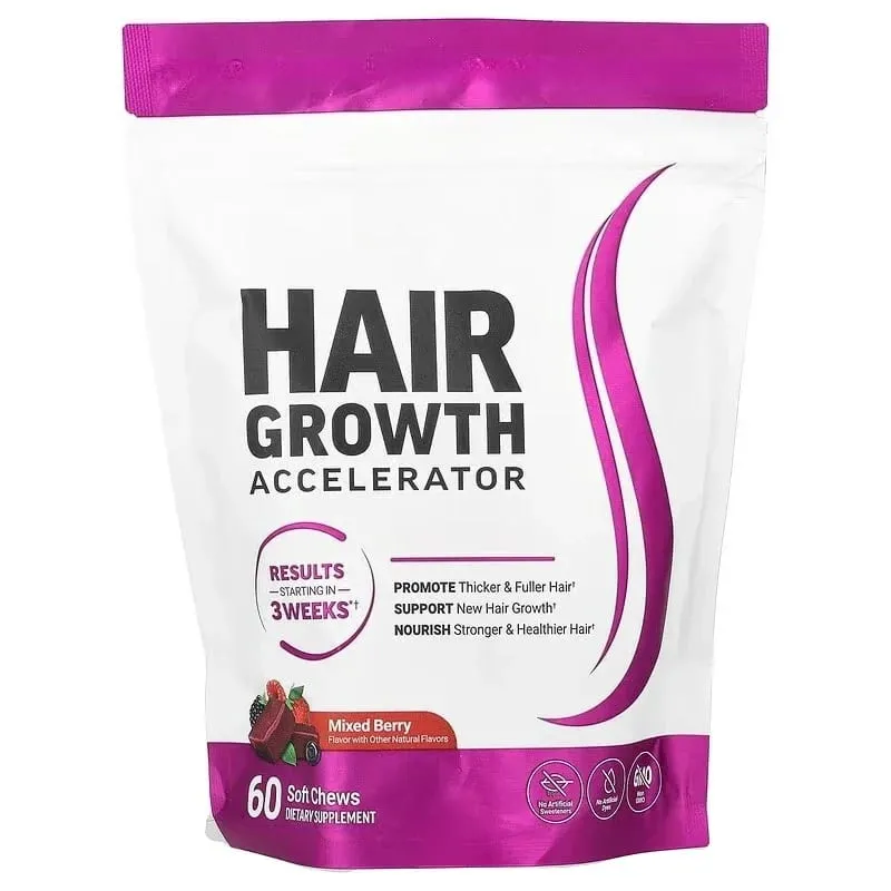 Hair Growth Soft Chews – Vitamin C & E Supplement for Thicker Fuller & Healthier-Looking Hair – Berry Flavor – 60 Soft Chews — image 9