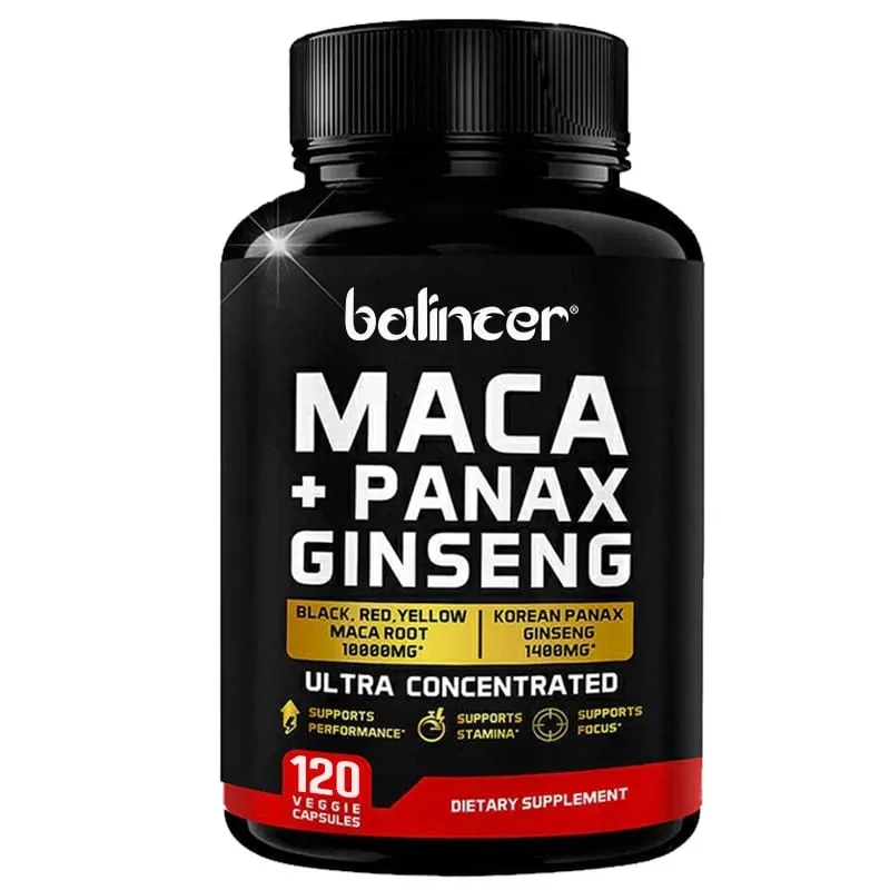 Maca & Ginseng Capsules 10000mg (Yellow+Red+Black) Extract Strength Endurance Muscle Mass Energy & Muscle Support — image 1