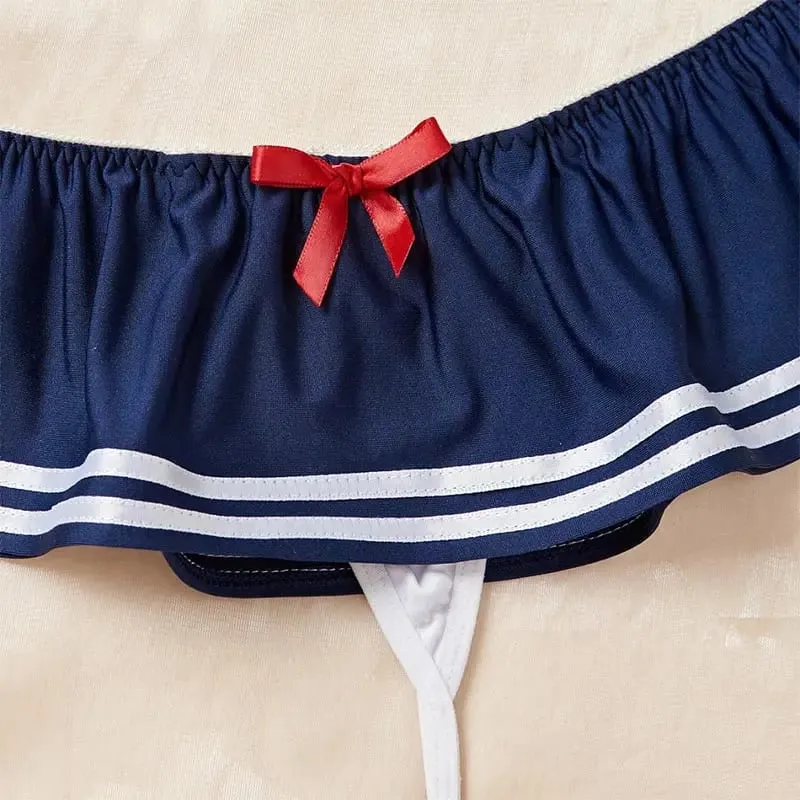 Japanese Blue White Cute Sexy Sailor Style Lingerie Set Sexy Uniform Lingerie Boudoir Photo Clothing Props Comfortable Fabric — image 4