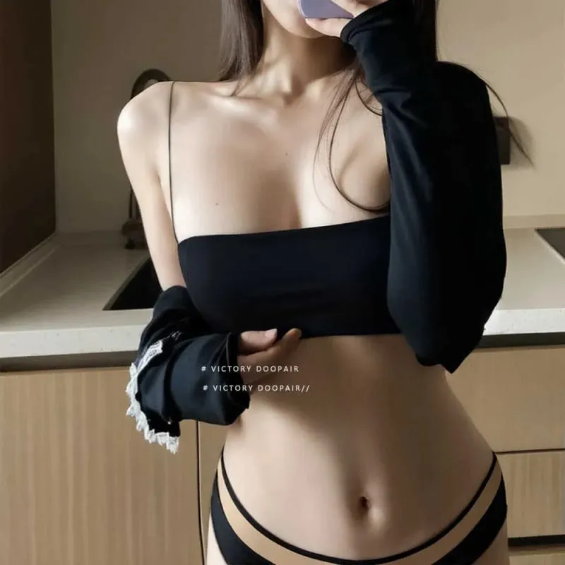 VictoryDoopair Sexy back lingerie women gather small chest no trace thin shoulder belt open back chest massage brassiere set — image 5