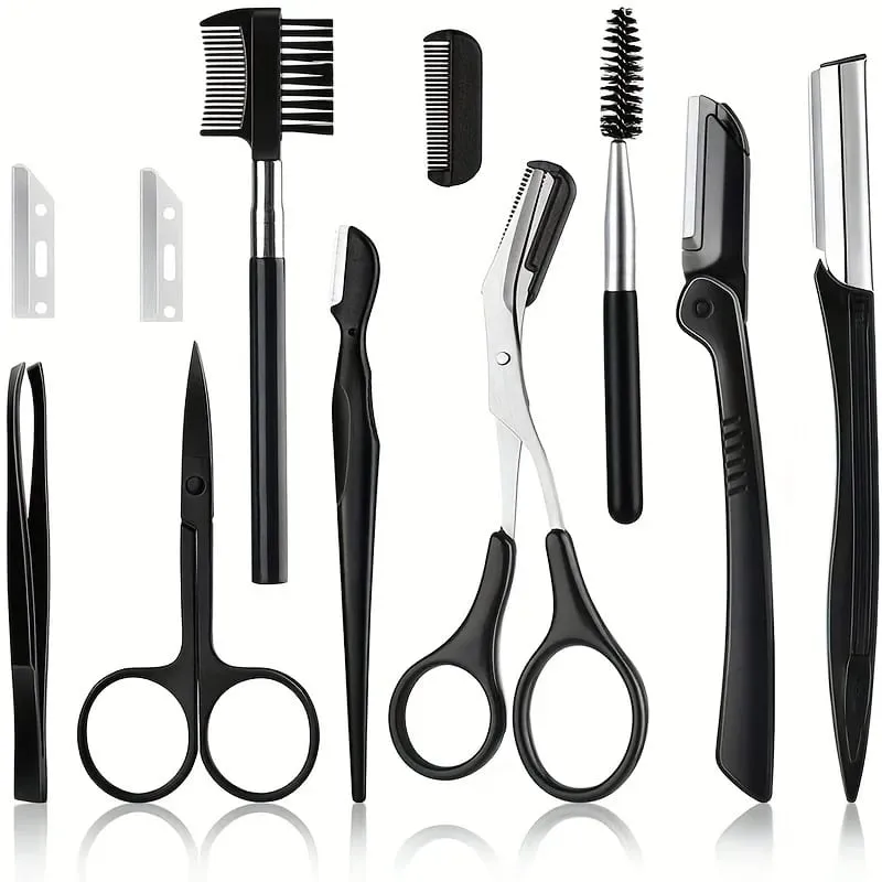3/4/5/11/12pcs Eyebrow Trimmer Set Scissors Tweezers Eyebrow Razor Scraping Eyebrow Comb Razor Eyebrow Clip Makeup Tools — image 2