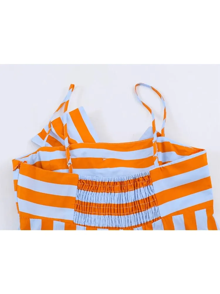 Fashion Women Stripes Print Sling Dress Sleeveless Bow Front Loose Fit Backless Long Dresses Chic Lady Holiday Robe — image 6