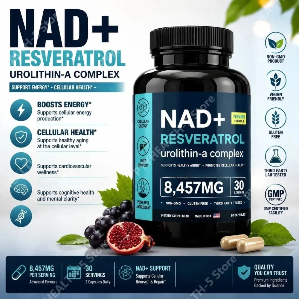 NAD+ Capsules Liposomal Supplement for Adults Supports Energy Cellular Health with Urolithin A Resveratrol & Green Tea 60 Counts — image 1