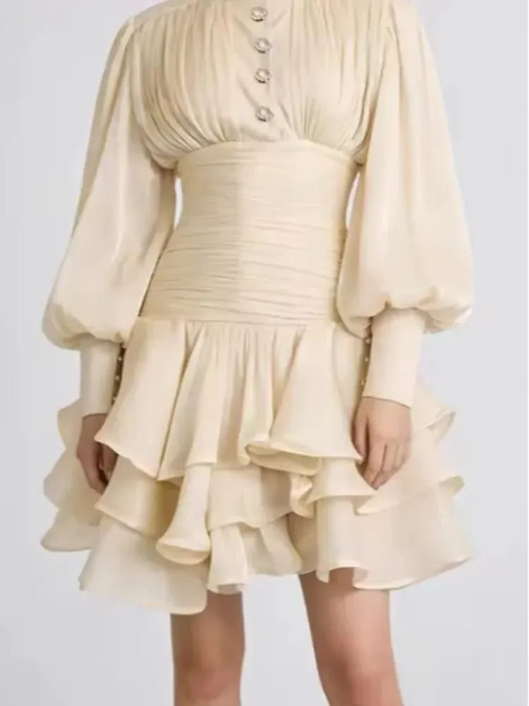 Chic Victorian-แรงบันดาลใจชุดมินิผู้หญิงพัฟแขนRuchedฉัตรโรแมนติกCottagecore Party Dresses 2026 อินเทรนด์Elegantชุด