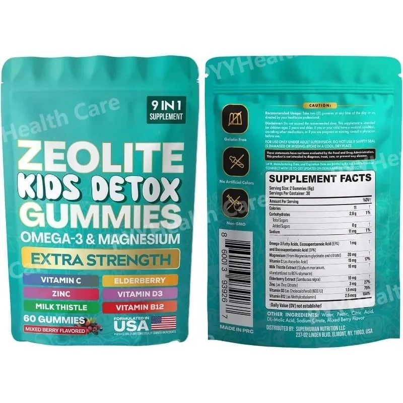 Zeolite Gummies 9-in-1 with Omega-3 Magnesium Elderberry Vitamin C Milk Thistle Vitamin D3 Zinc B12 (60 Gummies)