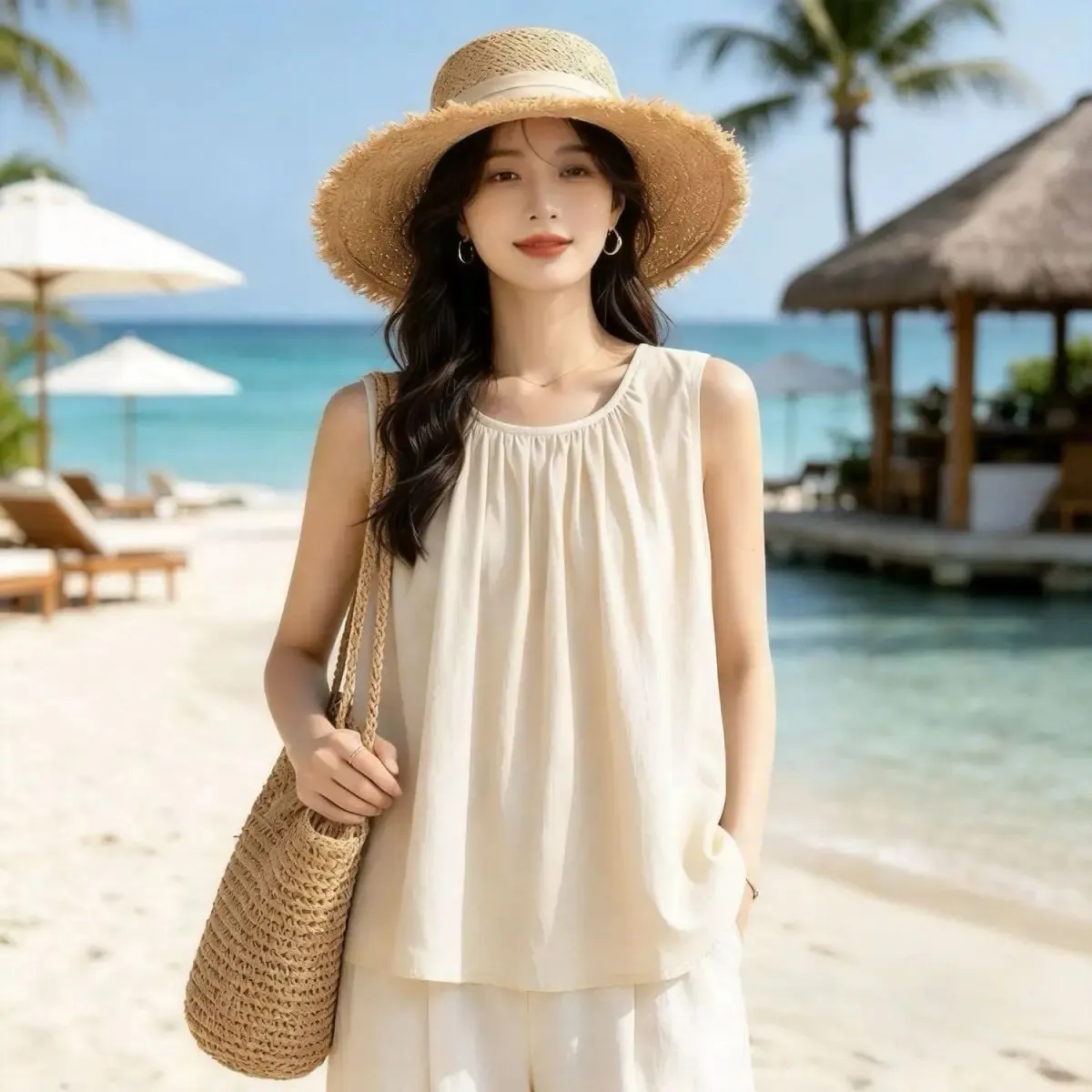 Street Casual Pleated Solid Simplicity All-match Tops Summer New Sleeveless Loose Elegant T Shirts Fashion Trend Women Clothing — image 9