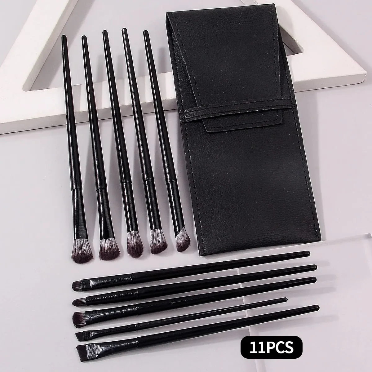 10-Piece Eye Makeup Brush Set: Eyeliner Eyeshadow Aegyo-sal Brushes with a PU Leather Makeup Brush Pouch — image 1