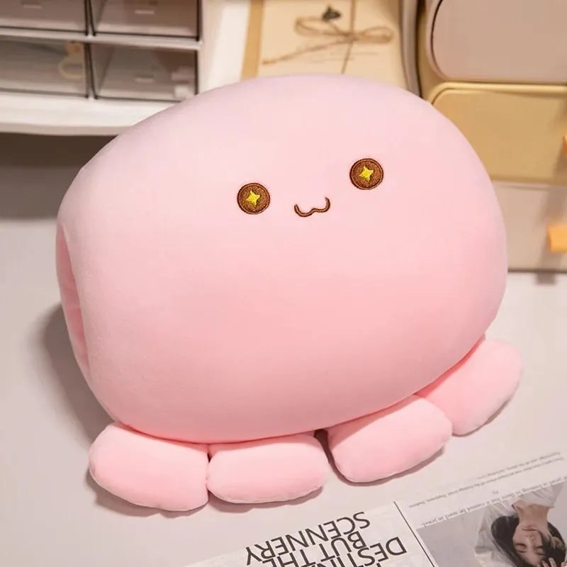 35cm Bantal Mewah Sotong Lembut Sumbat Bentuk Bola Haiwan Akuatik Tangan Hangat dengan Lubang Lebih Panas Muka Comel Plushie Sokongan Belakang — image 11