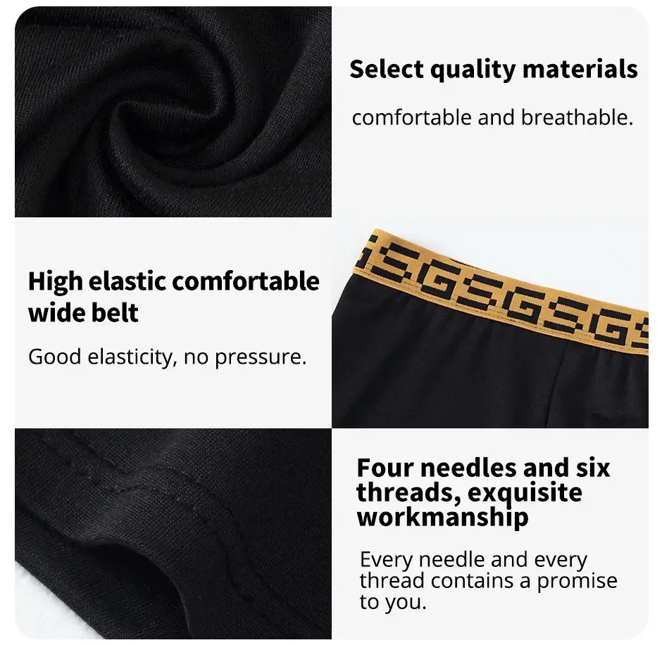 5-piece Set Of Men's Black Classic Elastic Waisted Underwear Quick Drying Comfortable Sporty Youth Trend Flat Corner Pants — image 8