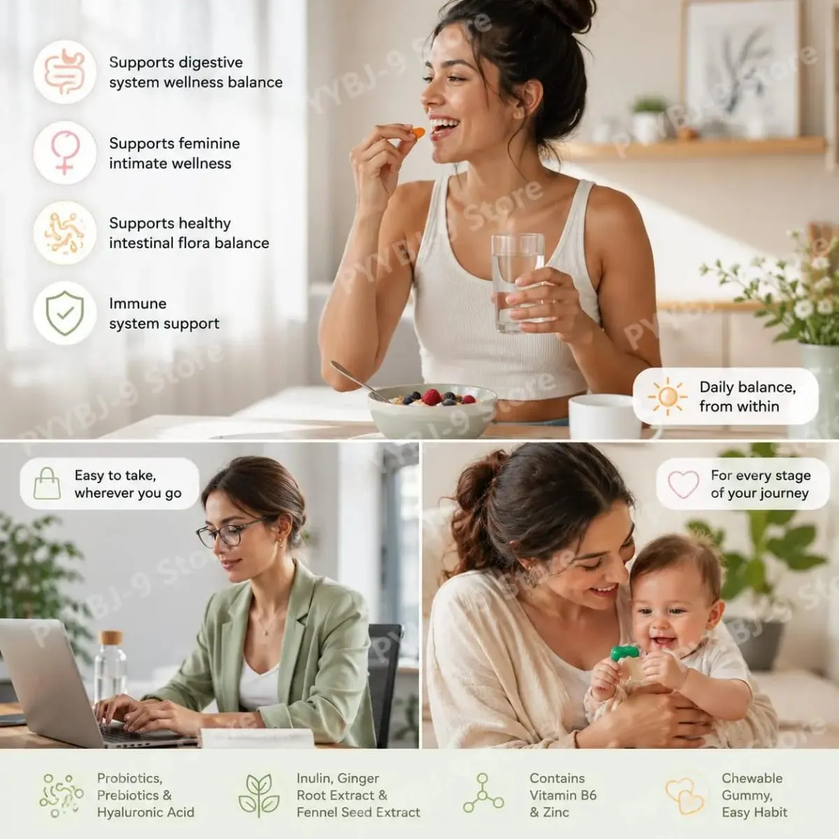 All Femme Chewable Feminine Wellness Support Gummies with Probiotics Prebiotics Hyaluronic Acid Vitamin B6 and Zinc 30 Gummies — image 3